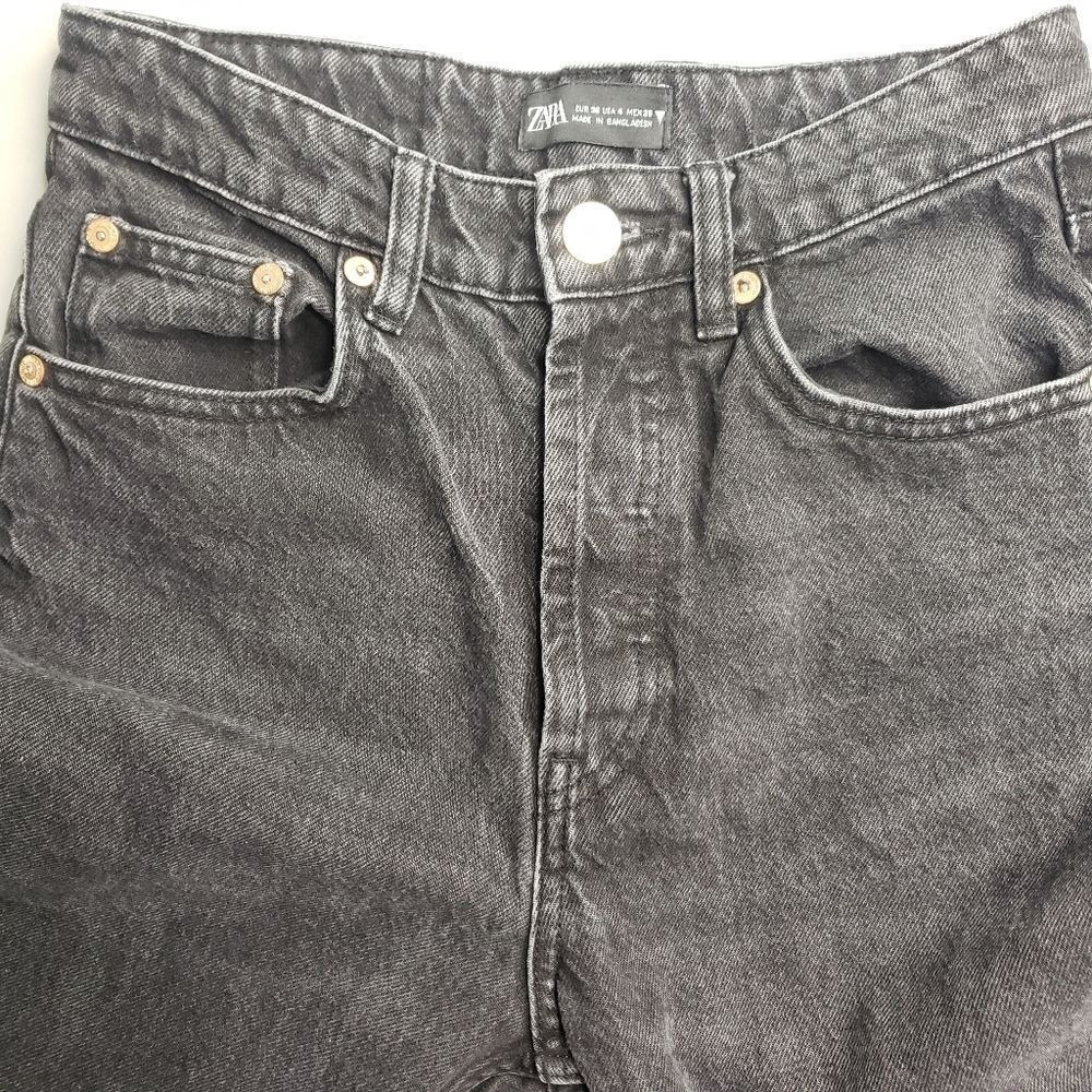 Zara Black Straight Leg Denim Raw Hem 4 Button Fly Grunge Streetwear Casual Edgy - Picture 9 of 13